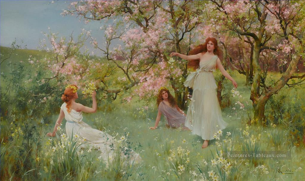 Les premiers jours du printemps Alfred Glendening JR fleurs filles jardin Peintures à l'huile